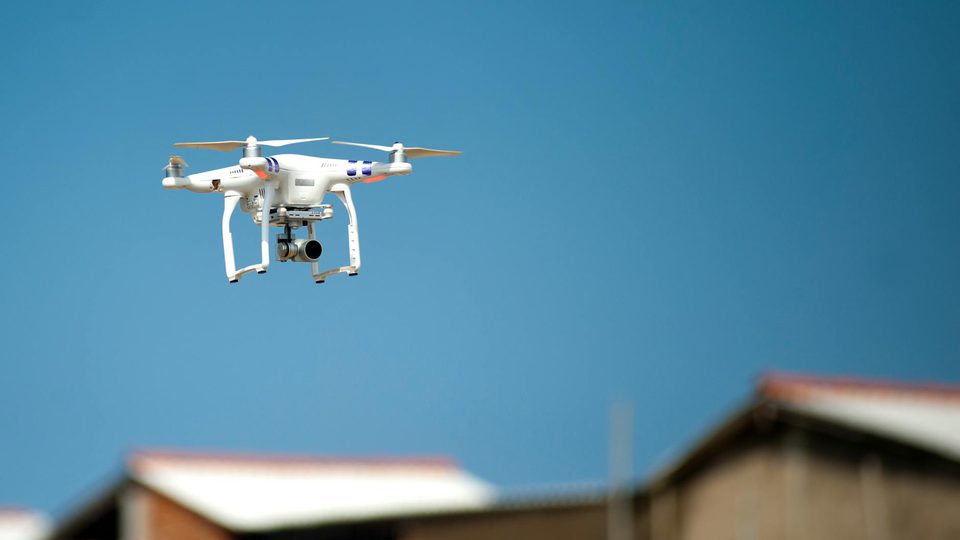 Drone surveillance and airspace monitoring scene related to counter-UAS defense.